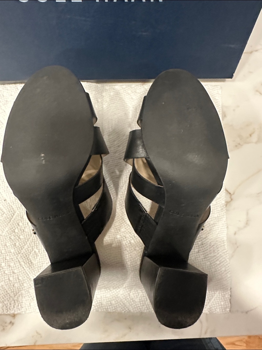 Cole Haan Black Leather Crisscross Block Heel Mules - Picture 6 of 6